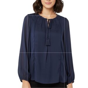 NWT Forever 21 round neck Tunic self-tie 100% polyester long sleeves size L